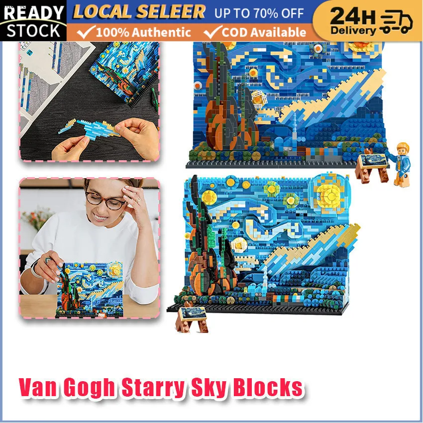 Creative Art Famous Paintings, Starry Night Building Blocks Set, Construction Educational Magic Toys, Party Home Decoration, Bir