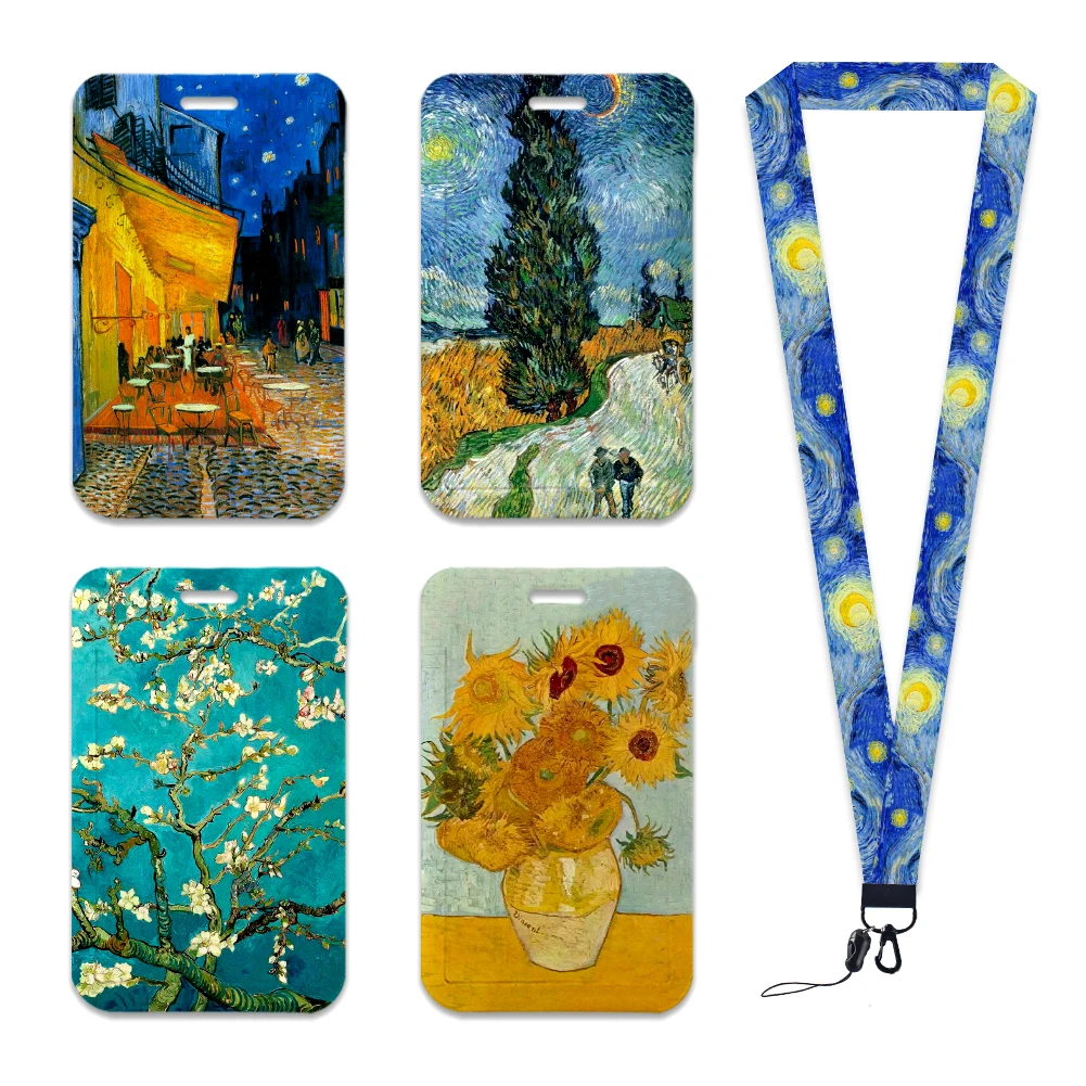 Famous Painting Neck Strap Polyester Stationery ID Card Holder Lanyard Keychain ID Badge Holder