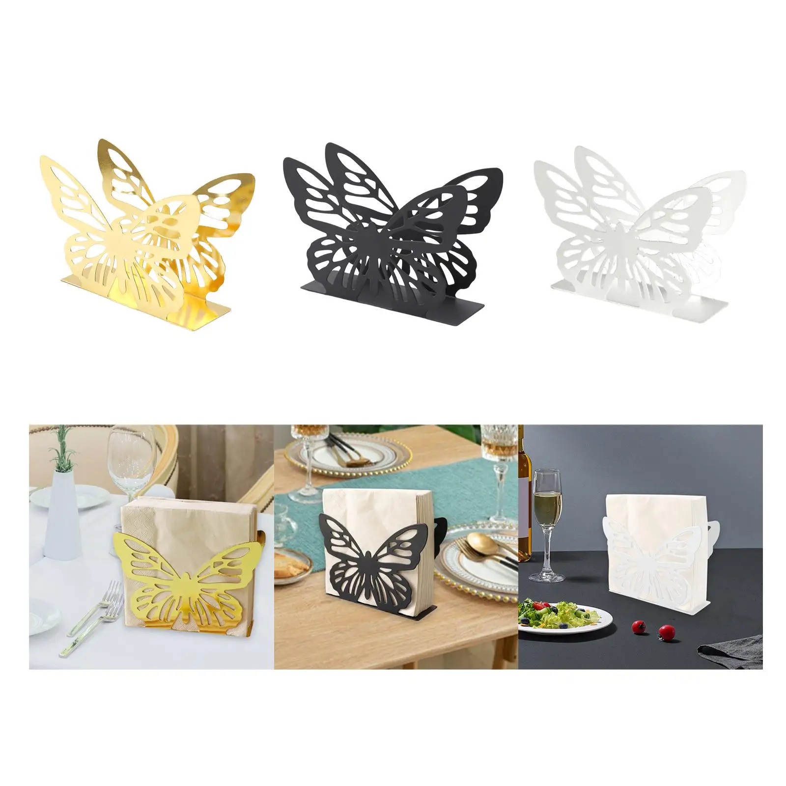 حامل مناديل الفراشة ريفي مستقر متعدد الاستخدامات للاستخدام الداخلي والخارجي موزع مناديل معدنية للمطبخ والحفلات والفنادق والزفاف #3