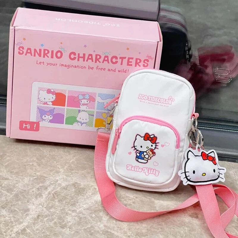 Hello Kitty-Petits sacs à bandoulière pour téléphone portable, mini sacs à main avec sangle, portefeuille pour téléphone, sac lancé, sac de bras en nylon, Noël