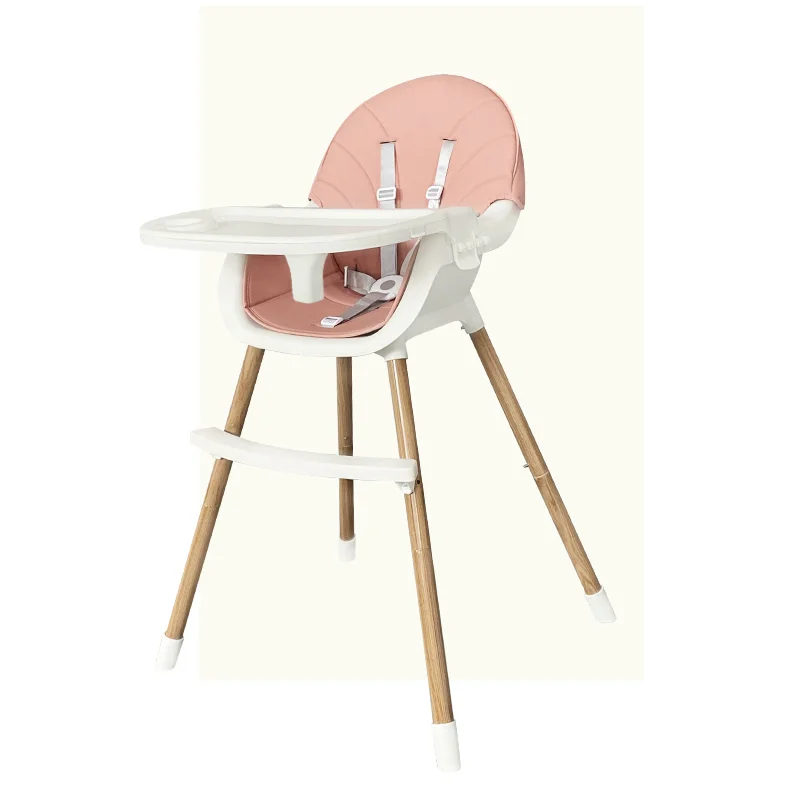 Wooden High Chair For Babies And Toddlers With Harness Removable Tray And Adjustable Legs