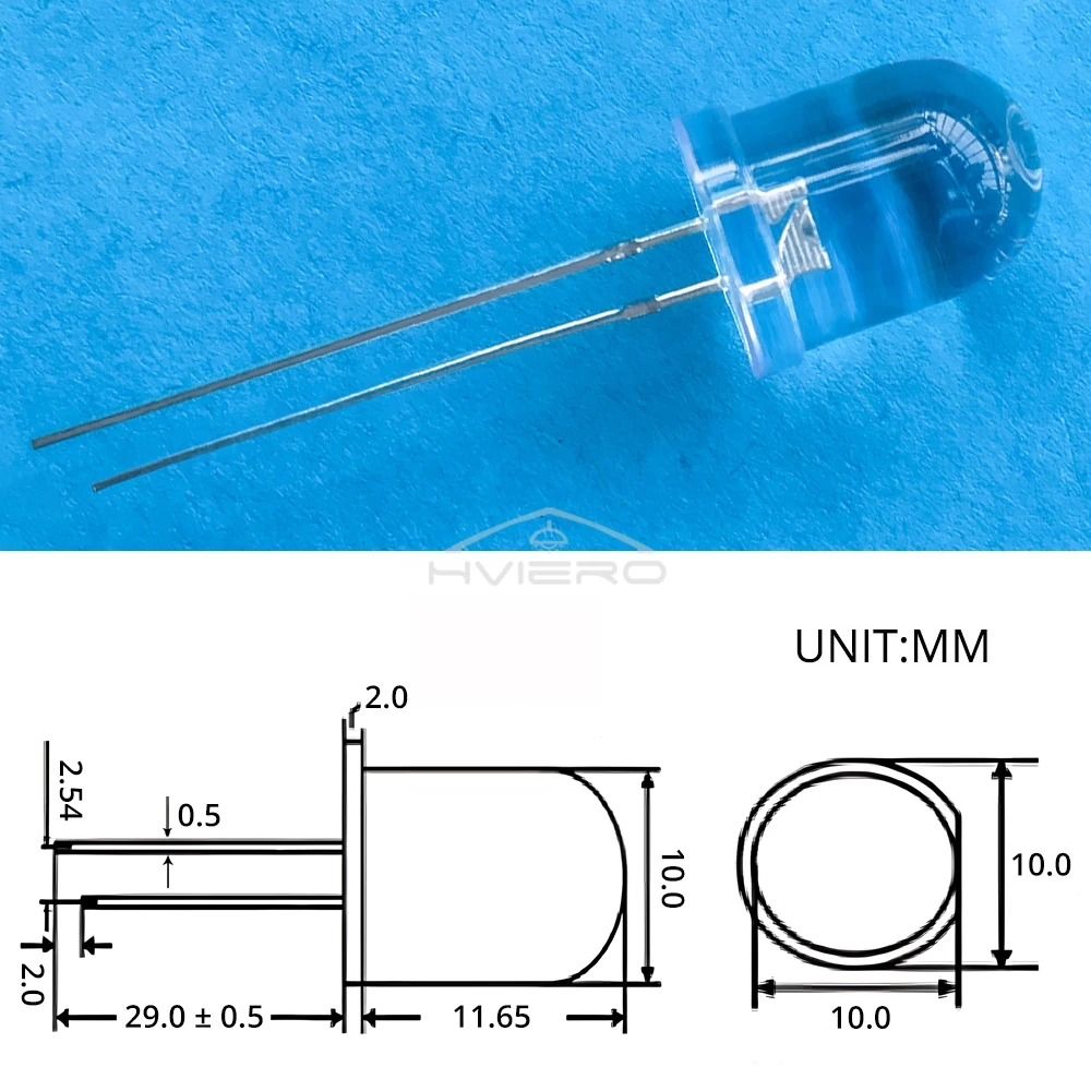 50Pcs 10mm Okrągłe Super Jasne Koraliki Lampowe Przezroczysta Dioda LED Biały Czerwony Zielony Niebieski Żółty UV Różowy Pomarańczowy Żarówka Kopułkowa — zdjęcie 6