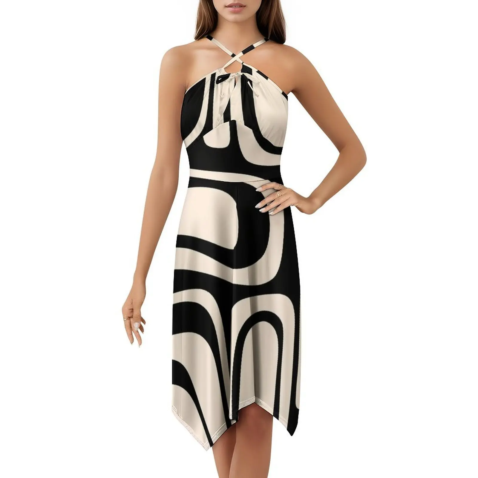 فستان بالم سبرينغز ريترو منتصف القرن الحديث التجريدي للنساء ملابس الشارع الشهير ملابس النادي المطبوعة العصرية للإناث #5