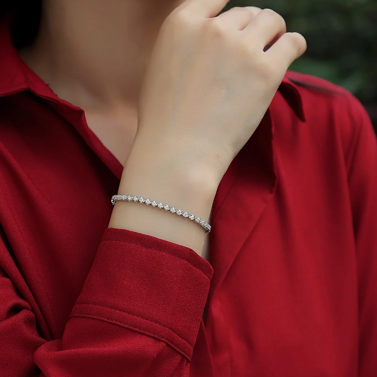 JIUZUAN 925 Sterling Silver Tennis Bracelet, Hip Hop Couple Bracelet, Fashion Valentine\'s Day Birthday Gift with Certificate