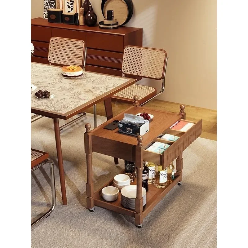 Solid wood mobile side sofa side cabinet restaurant bus dining car storage cabinet American style