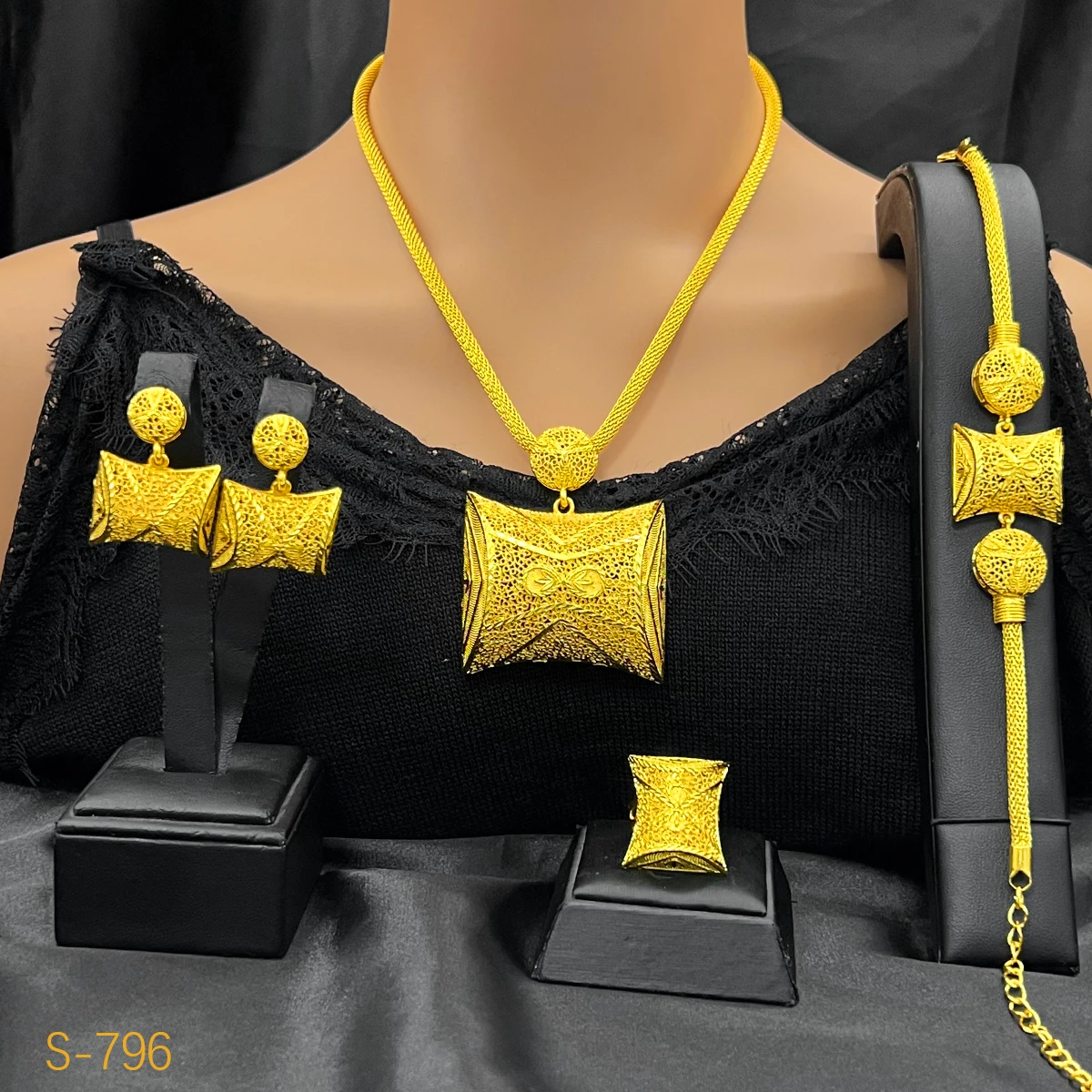 ANIID Indian Dubai Luxury Irregular Necklace And Earrings Sets For Women Ethiopian Bridal 24k Gold Color Jewelry Set Wedding