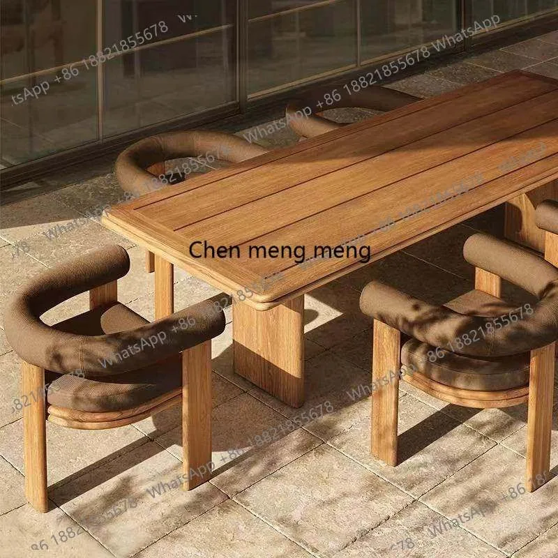 Outdoor solid wood tables and chairs High-end villa courtyard Outdoor garden Balcony Teak long table