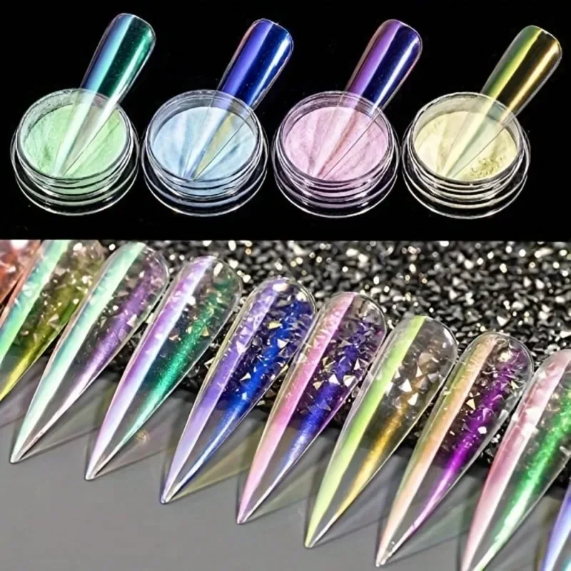 1 Box Weihnachten Nail Art Perlenpulver holographische Regenbogen Metall Spiegeleffekt Dekoration Pulver Nail Art Geschenk für Mädchen