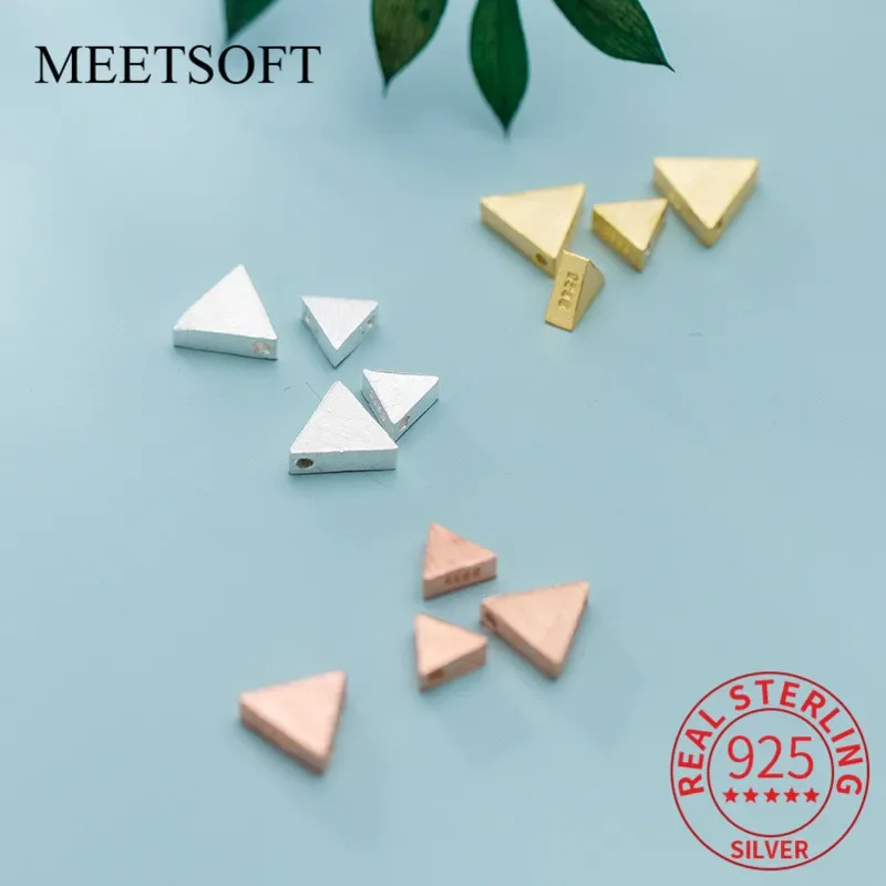 MEETSOFT Trendy 925 Sterling Silver Brushed Triangle Space Bead Charms Handmade Of DIY Fine Jewelry Necklace Bracelct Accessory