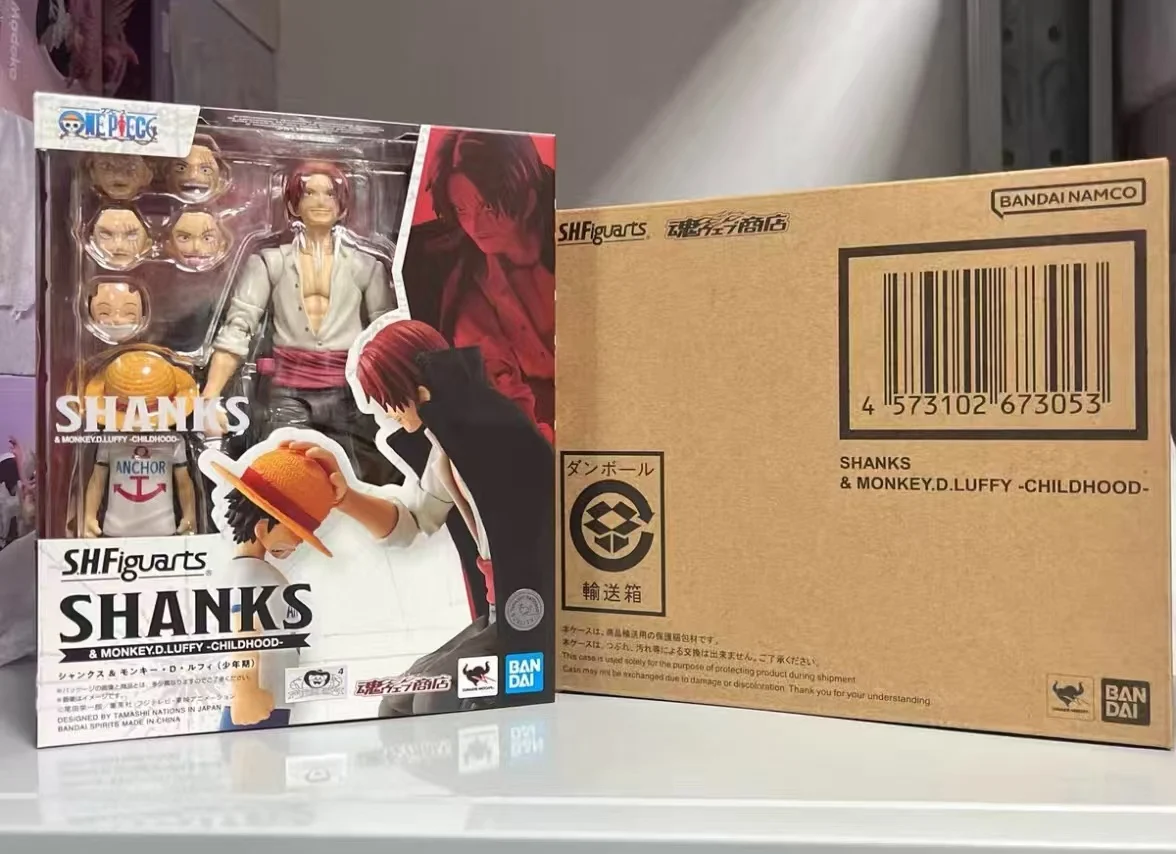 

Stock Bandai Original Anime Figure One Piece S.H.Figuarts SHANKS & MONKEY.D.LUFFY -CHILDHOOD Character Model Toy Gift Collection