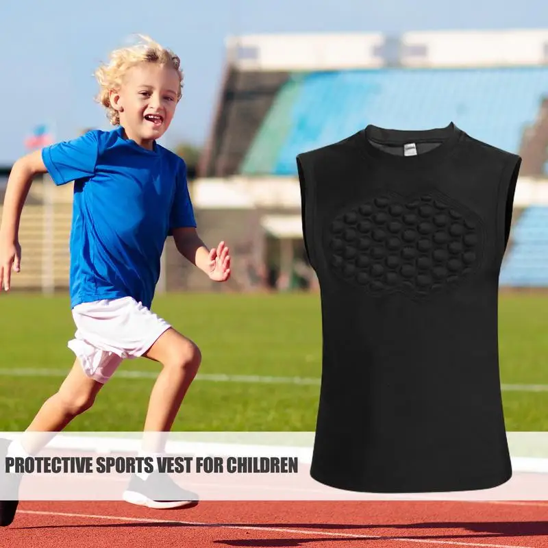 Youth Padded Football Shirt Sternum Protection Shirt Vest Chest Rib Hip Protector Rib Protectors Kids Heart Guard Shirt