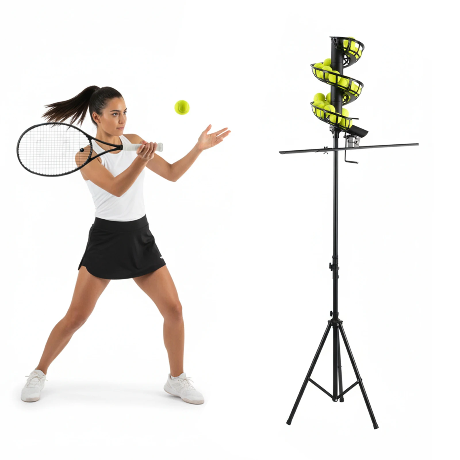 

Universal Balls Serving Machine Non-Electric Hold 33 Balls Automatic Throw Launcher Height Adjustable For Beginners And Children