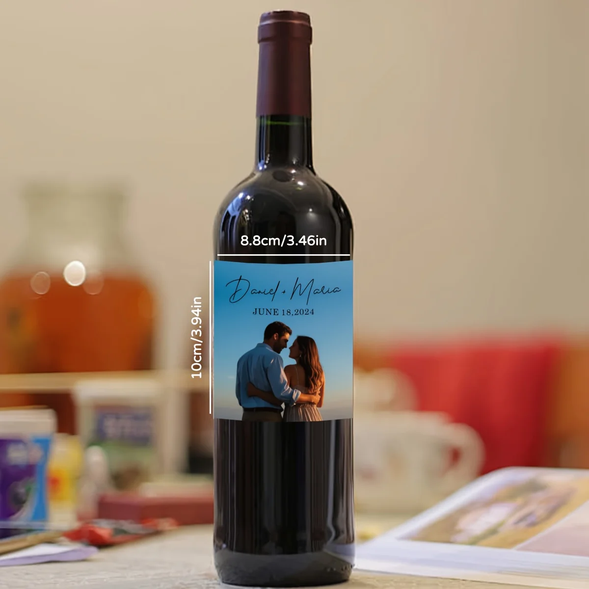

Custom Wine Bottle Label - Personalized Wedding Anniversary Gift Sticker, Customizable Name Date for Couple Celebration