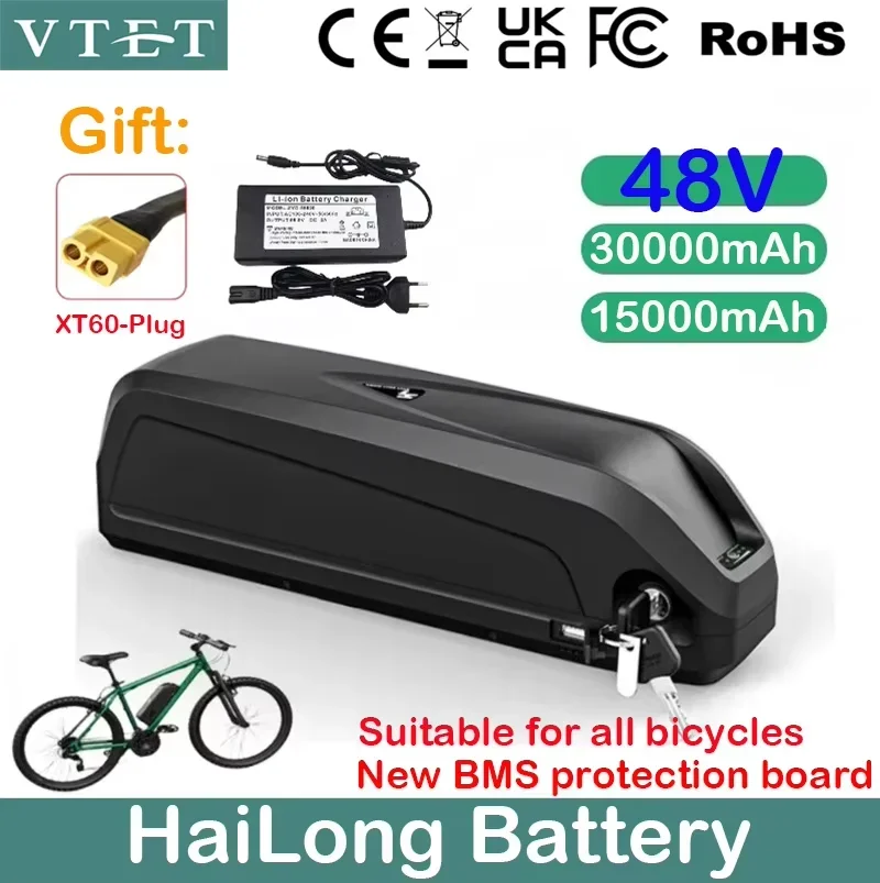 100%Original 48V 30Ah Hailong 1 and Type 2 Battery WithBMS for 350W 500W 750W 1000W Motor Electric Mountain Bike Can Be DIY Made