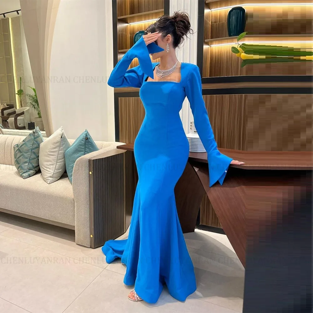 MOLISA Blue Backless Formal Occasion Dresses 2024 Mermaid Square Collar Sexy Long Party Celebrity Evening Gowns فساتين الحفلات