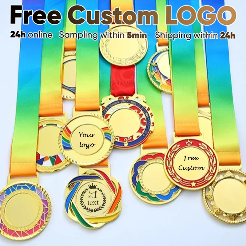 Personalized Sports Medal Manufacturer Wholesale Engraving Logo or Name Metal Medals Cheap Sport Award Medal with Ribbon Gift