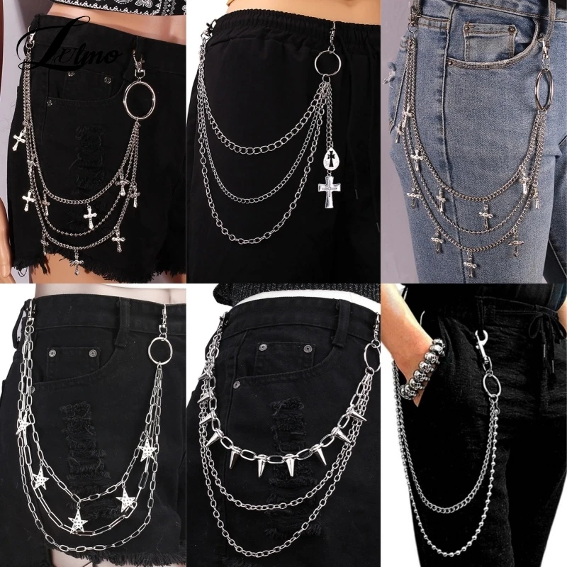 Cinturones de cadena en capas Punk Rock para hombres y mujeres, cadena de cintura de Metal para pantalones vaqueros, cinturón de Hip-hop, accesorios de ropa