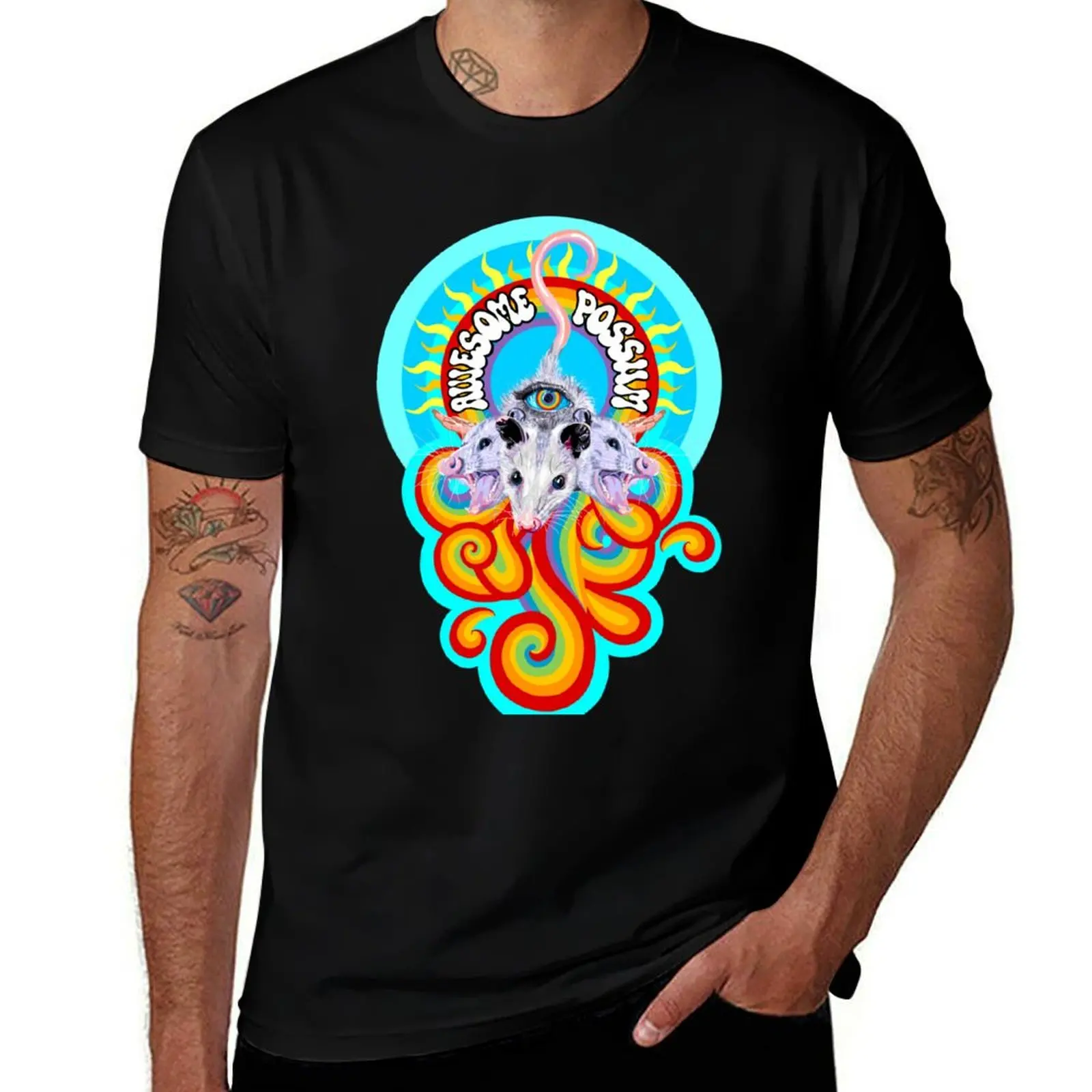 Awesome three headed possum T-Shirt Christmas Casual Short Sleeve Top T-Shirt
