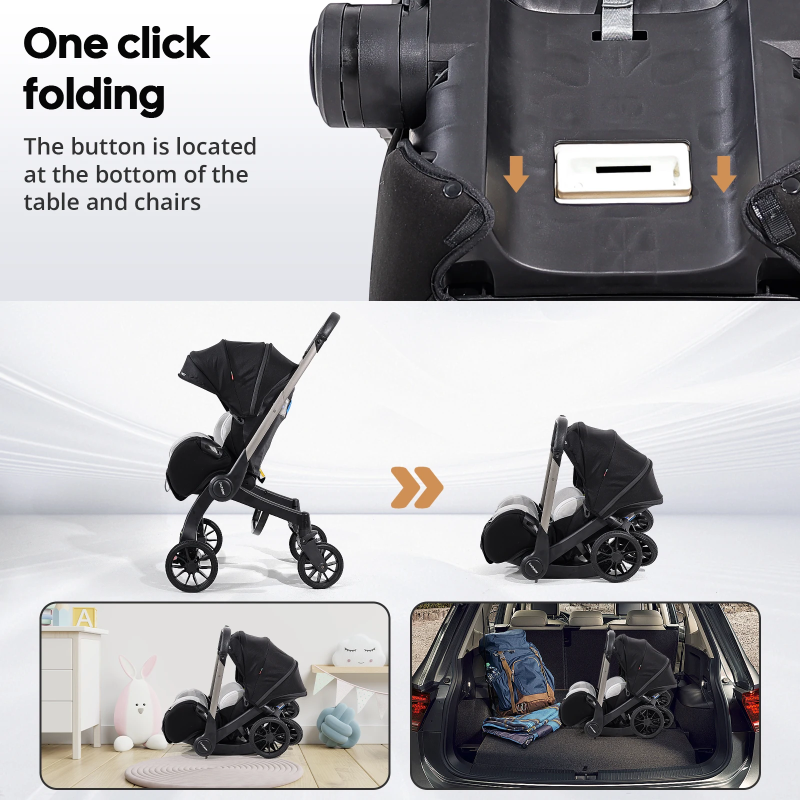 Stroller with 4 heels - metal frame and comfortable fabric, Foldable and easy to transport. image 5