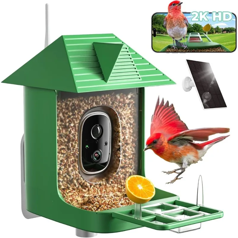 

AI Smart Bird Feeder with 2K HD Camera 1.8L Large Capacity Solar Powered Squirrel Proof Wireless WiFi Outdoor Birdhouse Real