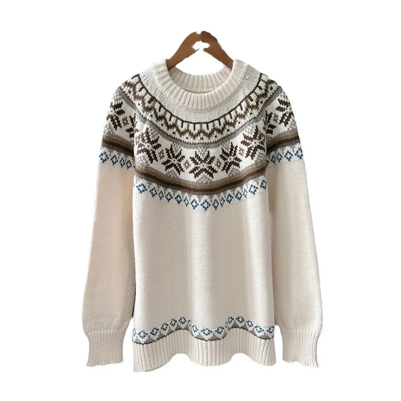 Maglioni pullover da donna Maglioni lavorati a maglia casual Modello geometrico natalizio Maniche lunghe Girocollo Elegante vestibilità ampia 2025 Autunno