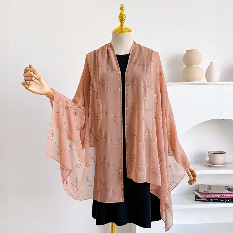 Luxury Leaf Poncho Solid Color Chiffon Cloak Long Scarf Hot Diamond Scarf Baotou Scarf Women's Shawl Cape