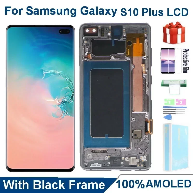 100% AMOLED S10+ LCD For SAMSUNG Galaxy S10 Plus Display G975 G9750 SM-G975F/DS G975FN G975U Touch Screen Digitizer Assembly