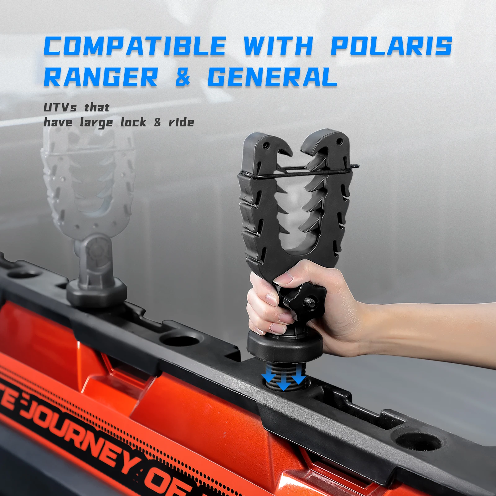 UTV Bow Rackผู้ถือเดี่ยวHandlebar Cushioned Rack ATV Tie Down Anchorsใช้งานร่วมกับPolaris Rangerการถ่ายภาพทั่วไปV-Grip