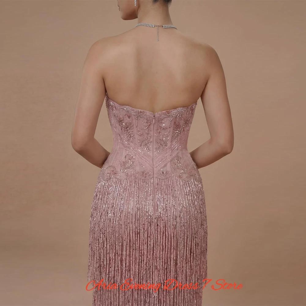 Fashion Tulle Strapless Evening Dress Graceful Mermaid Prom Dresses Luxury Appliques Tassel Customized Special Occasion Gowns view 3