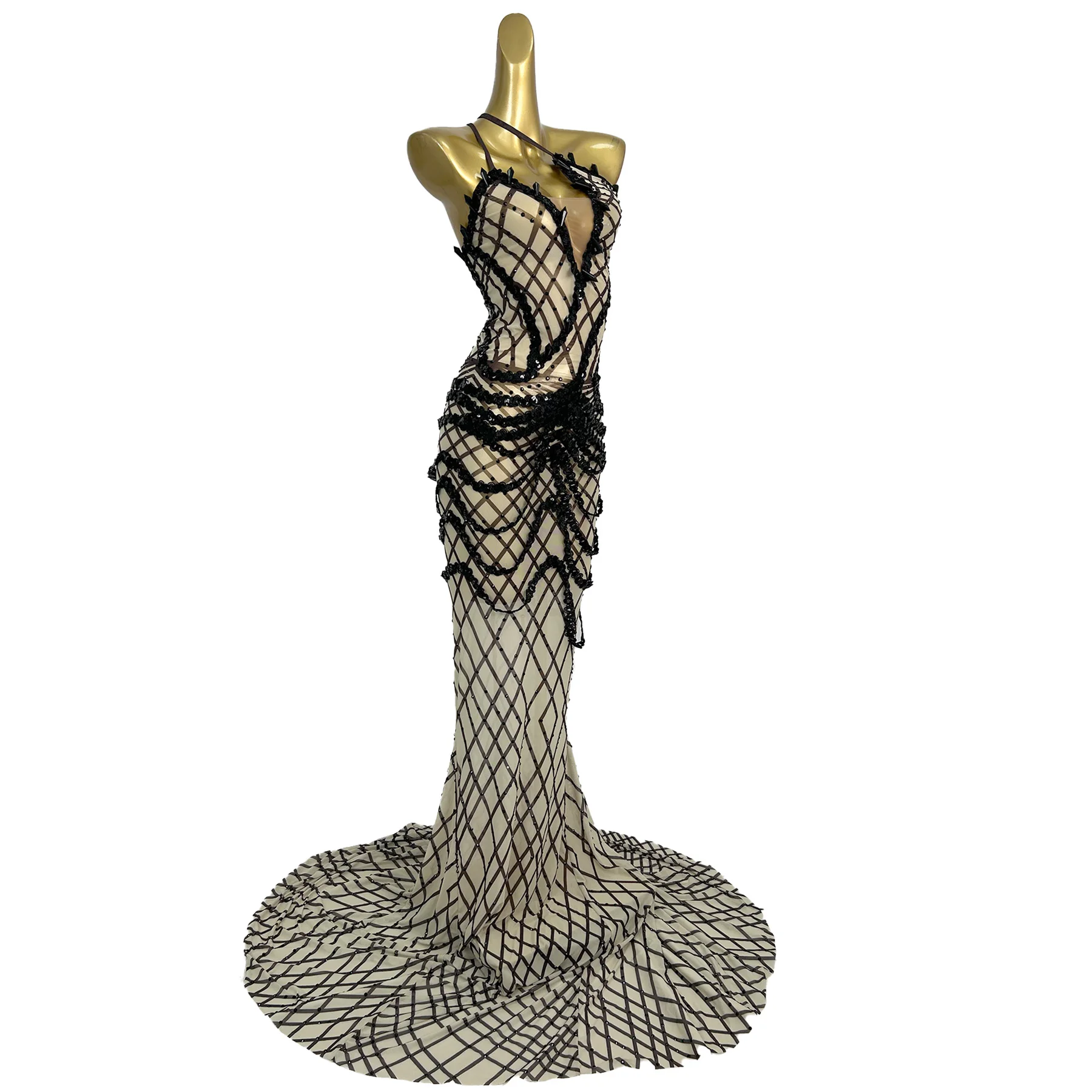 

Fashion Sparkly Rhinestone Deep V Neck Evening Gown Gala Prom Red Carpet Floor-length Dress Sexy Women Mesh Party Outfit Kunsuo