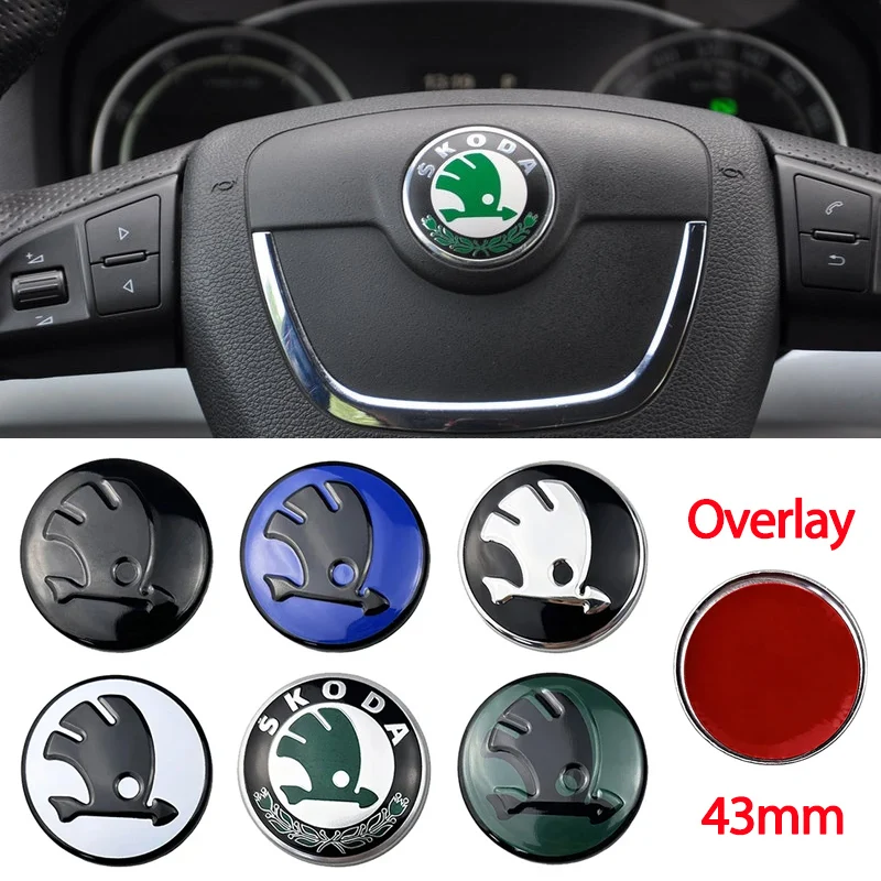 

Aluminum Alloy 43mm Car Steering Wheel Emblem for Skoda Fabia Karoq Kodiaq Yeti Rapid Spaceback Octavia A5 RS Superb Stickers