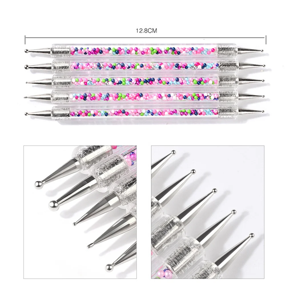 5 pçs cabeça dupla strass selecionador caneta alça longa ferramenta da arte do prego durável leve pintura do prego suprimentos acessório para mulher