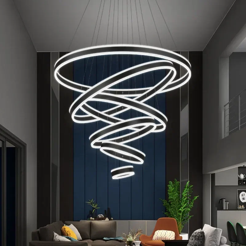 Modern Led Pendant Lights Ring Up and Down Luminescence for Living Dining Room Stairs Lighting Bar Home Decoration Light Fixture