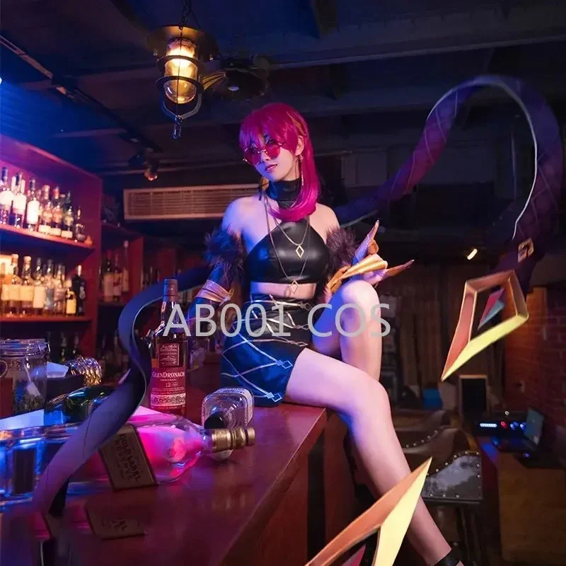 Game KDA ALL OUT Evelynn Cosplay Costume Vest Skirts KDA Women Sexy Outfits Roleplay Long Wig Halloween Customized Boots Shoes view 2