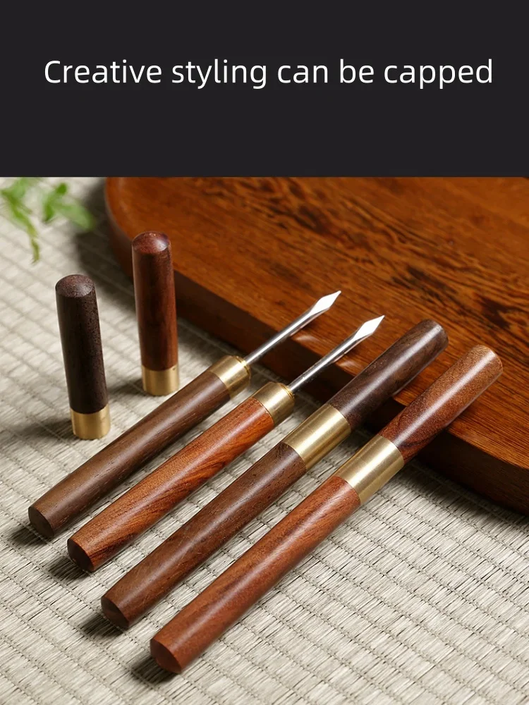 Edelstahl Tee Nadel Solide Sandelholz Ebenholz Holz Griff Mantel Langlebig Pu'er Tee Lösen Messer Tee-Set Zubehör – Detail 4