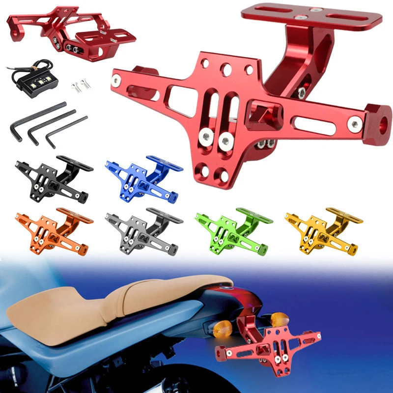 

Adjustable Motorcycle License Plate Bracket Holder CNC Aluminum Rear Mount Turn Signal Lamp Kit