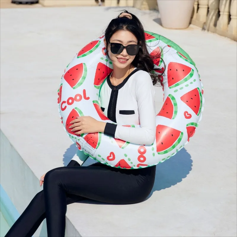 Juguetes Inflables con Estampado de Sandía, Anillo Flotante, Verano, Piscina al Aire Libre, Playa, Accesorios de Piscina a Prueba de Fugas, Tubo de Natación, Juguetes Acuáticos