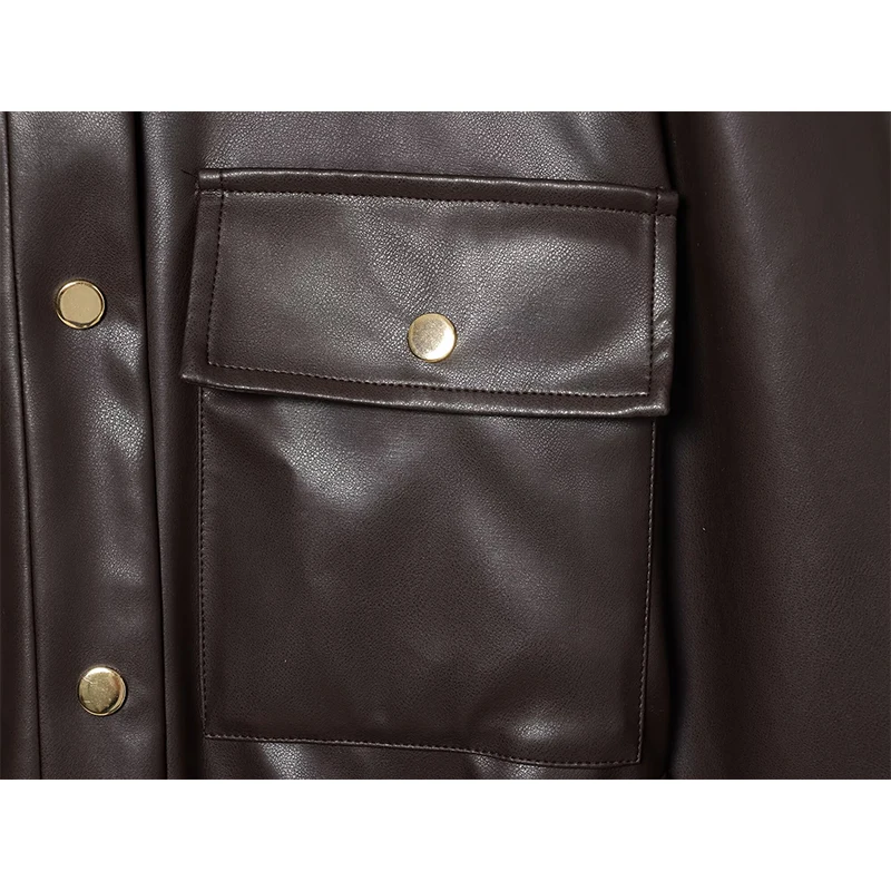 معاطف نسائية من الجلد الصناعي مع حزام معاطف بأكمام طويلة للخريف والشتاء ملابس خارجية نسائية أنيقة #5