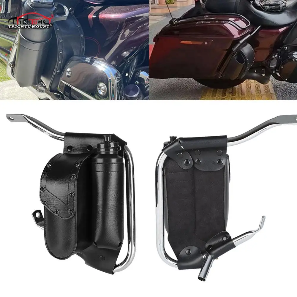 

Black Leather Motorcycle Left Right Saddlebag Guard Crash Bar Bag For Harley Davidson Touring Road King Electra Road Glide