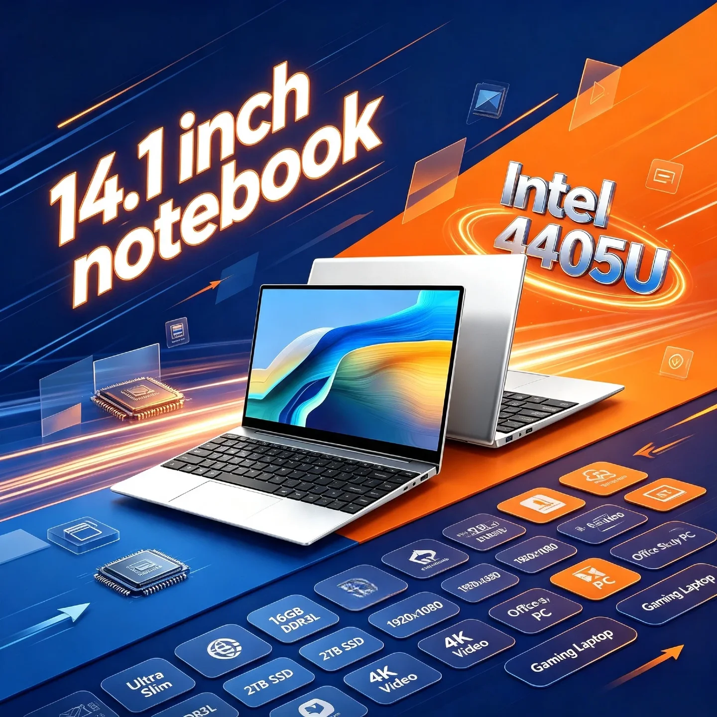 Ultra Slim 14.1 Inch Laptop Intel Pentium 4405U 2.1GHz 2C4T 16GB DDR4 2TB SSD 1920x1080 Gaming Office Study PC Pro Ultra