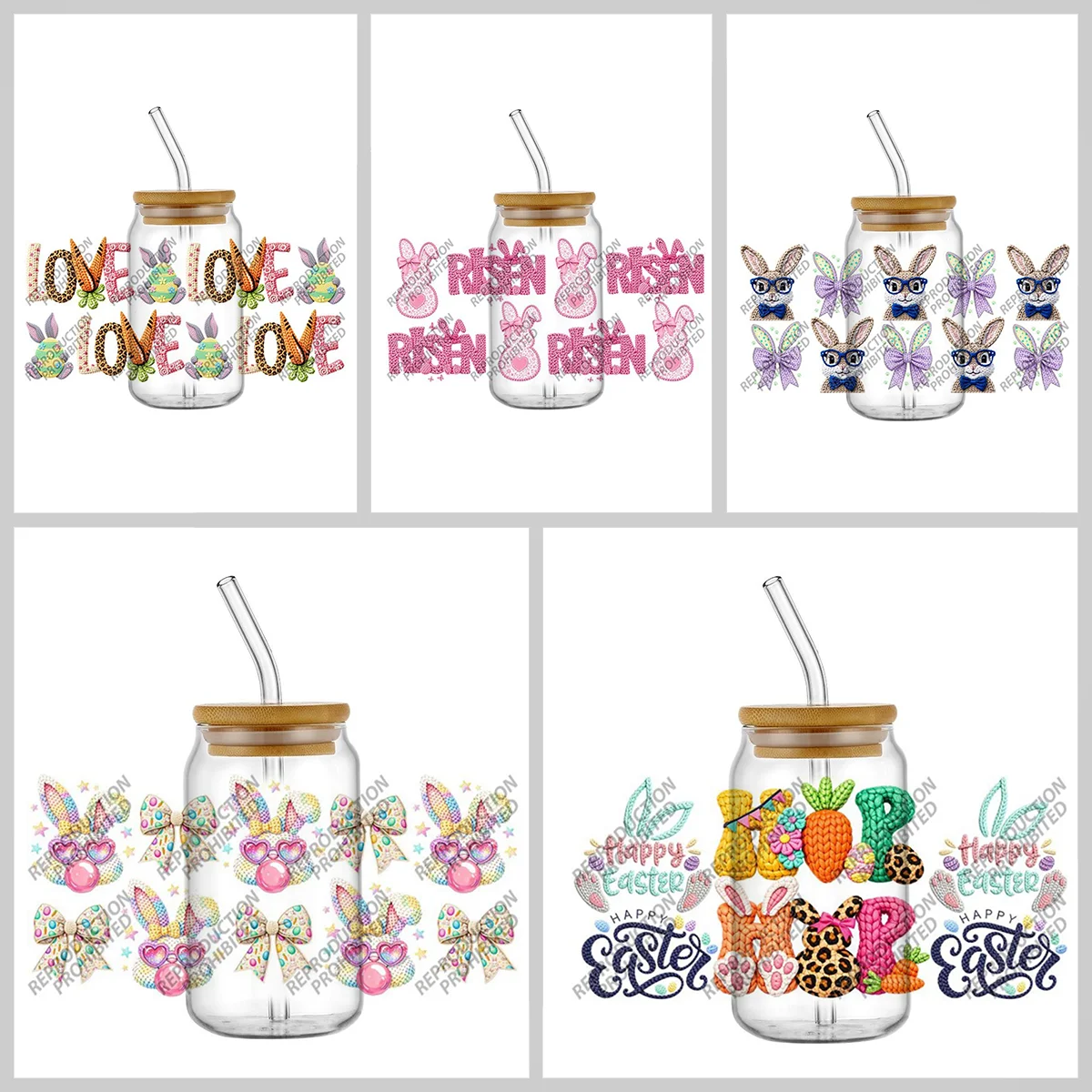 

New Happy Easter Series UVDTF Cup Wrap Stickers for 16oz Libby Cups Lovely Bunny UV DTF Cold Transfer Decals