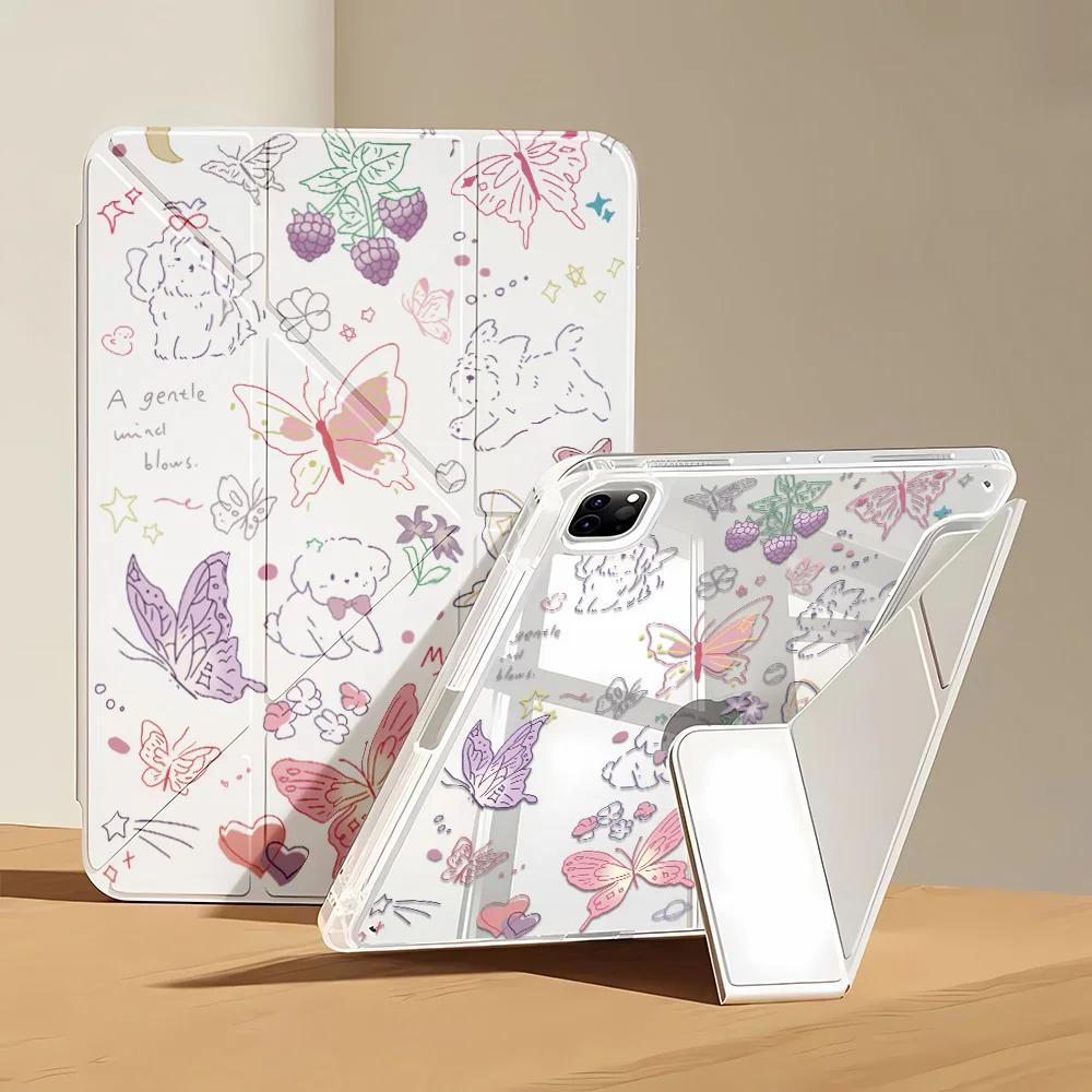 Butterfly Y-Fold Tablet Case For iPad Pro 11 12.9 13 10.5 iPad A16 11 10.9 inch Mini 7 6 iPad Air 11 2024 13 5 4 3 2 1 Fundas