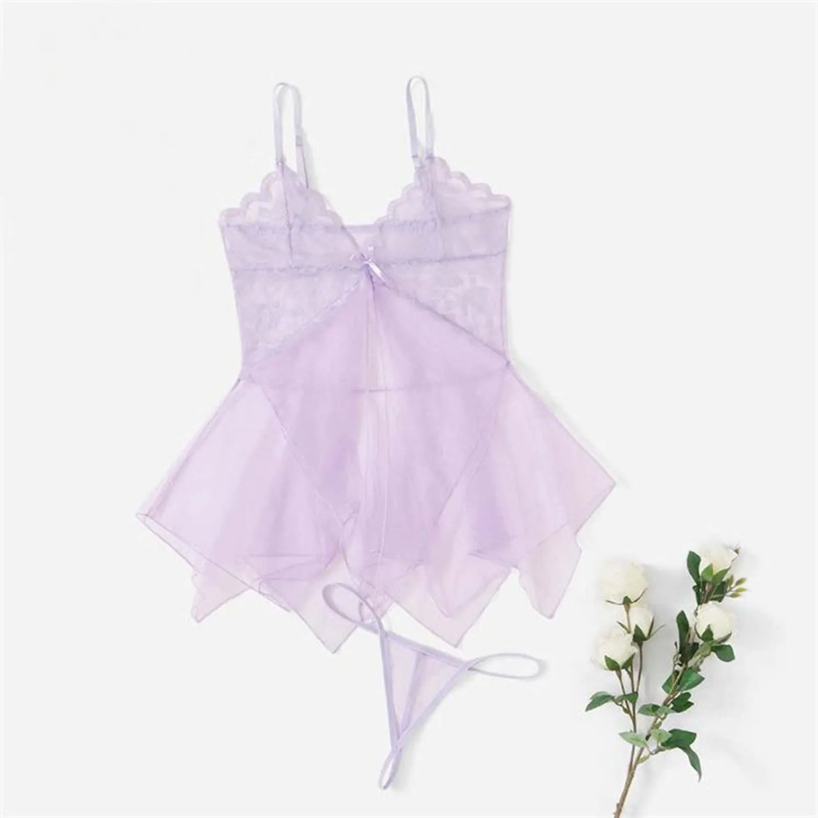 Mesh Sheer Lace Babydolls With Thongs Sets Women Tulle Set With Robe Babydolls Underwear Transparent Erotic Costumes Lenceria