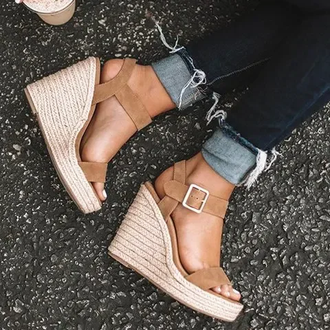 2024 sommer Sandalen Frauen Keile Plattform Damen Hanf Schuhe Damen Candy Farbe Casual Mädchen Slip auf Strap Kreuz Mädchen Plus größe – Detail 2