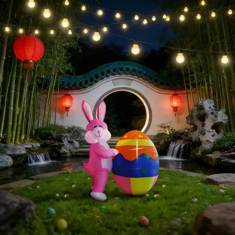 

Надувной пасхальный кролик 1,8 м/5,9 футов, декоративное украшение с подсветкой и держателем для пасхальных яиц, для сада, двора, праздников и фестивалей
