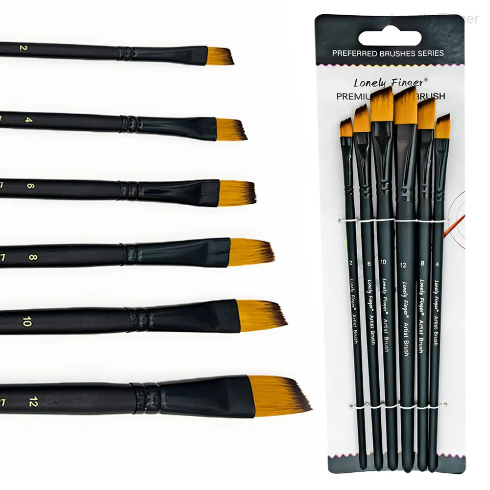 6pcs Artist Angle Paint Brushes Set - Soft Anti-Shedding Nylon Hair Wood  Handle Paint Brush Set for Acrylic Watercolor Oil Gouc