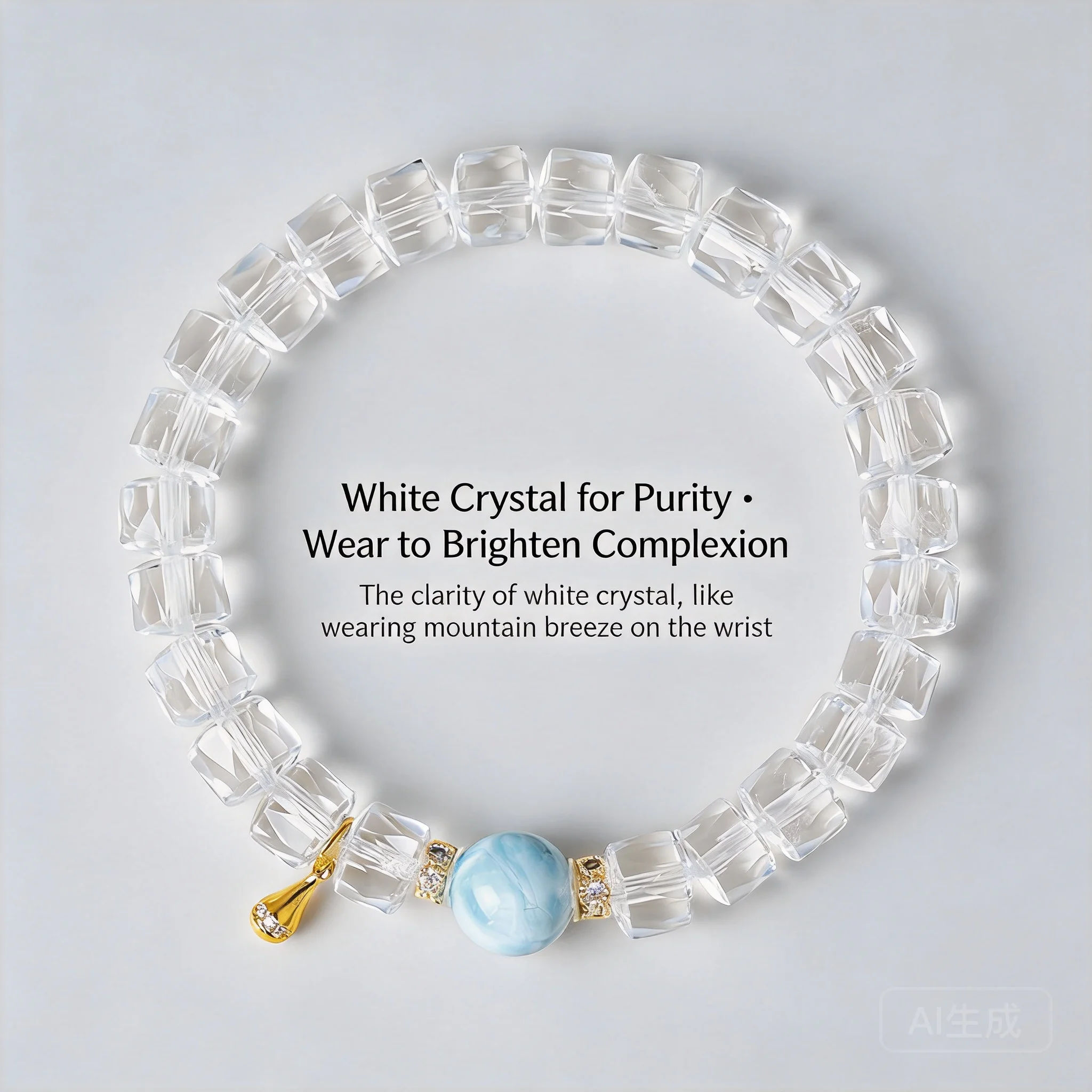 Chinese Style Lucky Blessing Faceted Clear Quartz Natural Larimar Yellow Lepidolite Beaded Bracelet Women Elegant Fortune Attrac