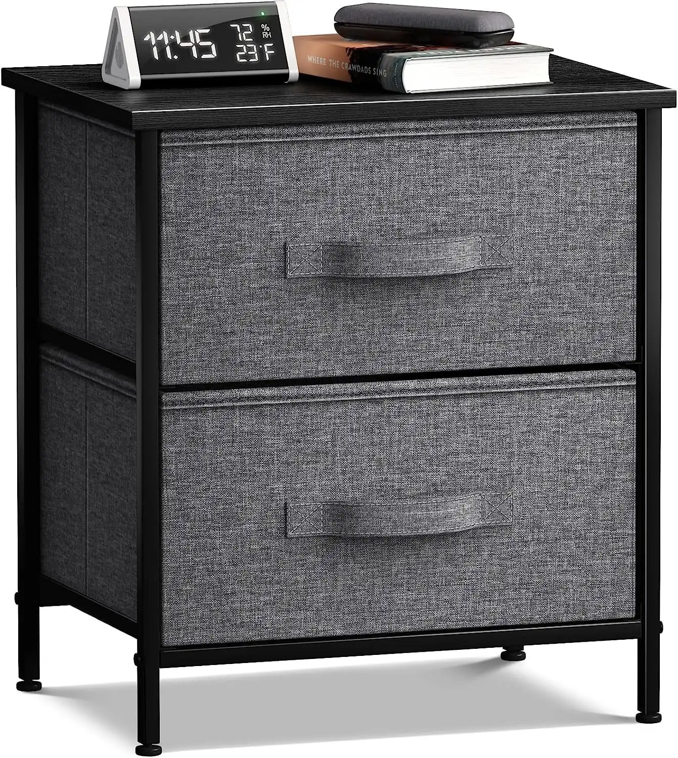 

Classic 2 Drawers Nightstand with Steel Frame and Wood Top in Black