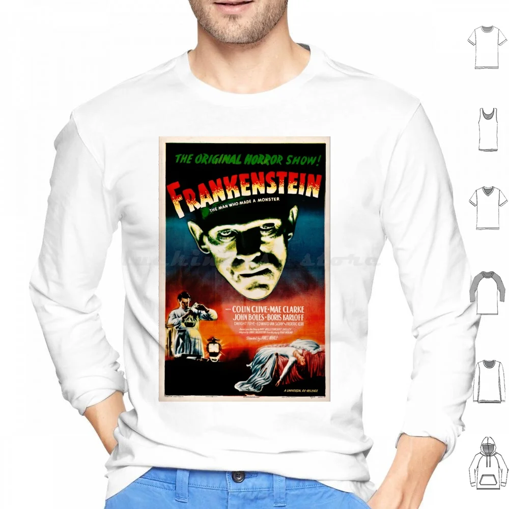 Frankenstein Original Horror Show Vintage Movie Hoodies Long Sleeve Antique Vintage Retro Old Advertising Ads Art Work