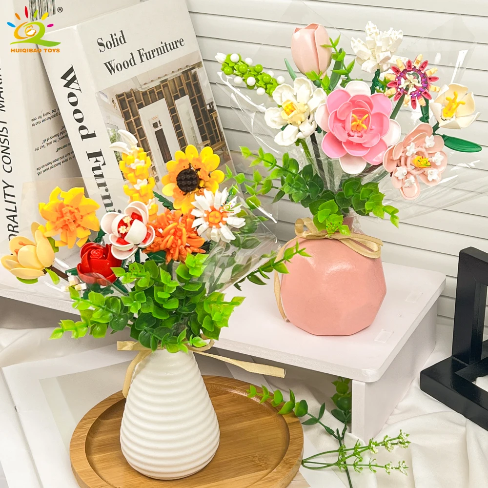 HUIQIBAO MOC Blumenstrauß Modell Micro Baustein DIY Rose Ewige Hause Schreibtisch Pflanze Dekoration Ziegel Mädchen Geschenk Kinder Spielzeug – Detail 3